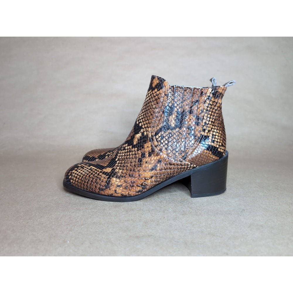 New Michele Lopriore Women's 37 Snakeskin Leather Chelsea Boots Italian Brown - Picture 4 of 8